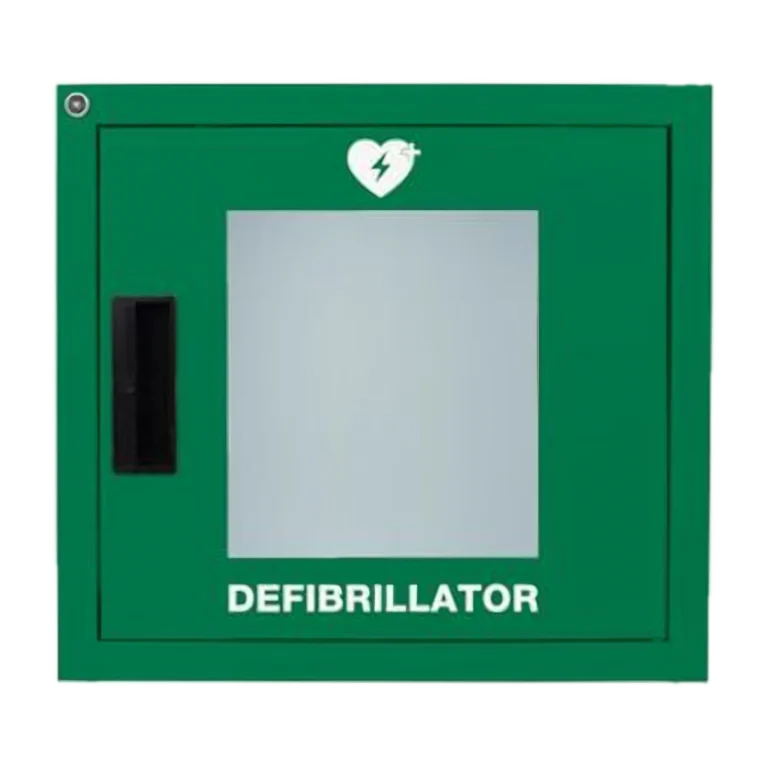 Hälyttävä defibrillaattorikaappi suojaa AED-laitetta sisätiloissa ja ilmoittaa luvattomasta avauksesta. Sopii toimistoihin