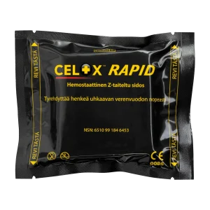 Celox Rapid hemostaatti pysäyttää runsaan verenvuodon nopeasti — chitosan-tekniikalla toimiva hätäensiapuaine vakaviin