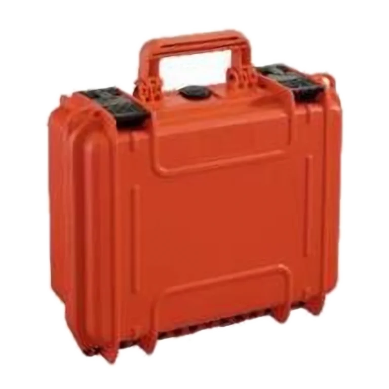 IP67-kuljetuslaukku suojaa AED-laitetta vedeltä, pölyltä ja iskuilta. Oranssi 464×366mm kenttälaukku kuljetukseen ja