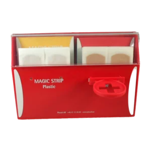 Magic-laastariautomaatti annostelee laastarit hygieenisesti yhdellä kädellä. Sopii keittiöihin, kouluihin ja toimistoihin